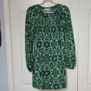 Women's LOFT Green Paisley Long Sleeve Dress Sz L
